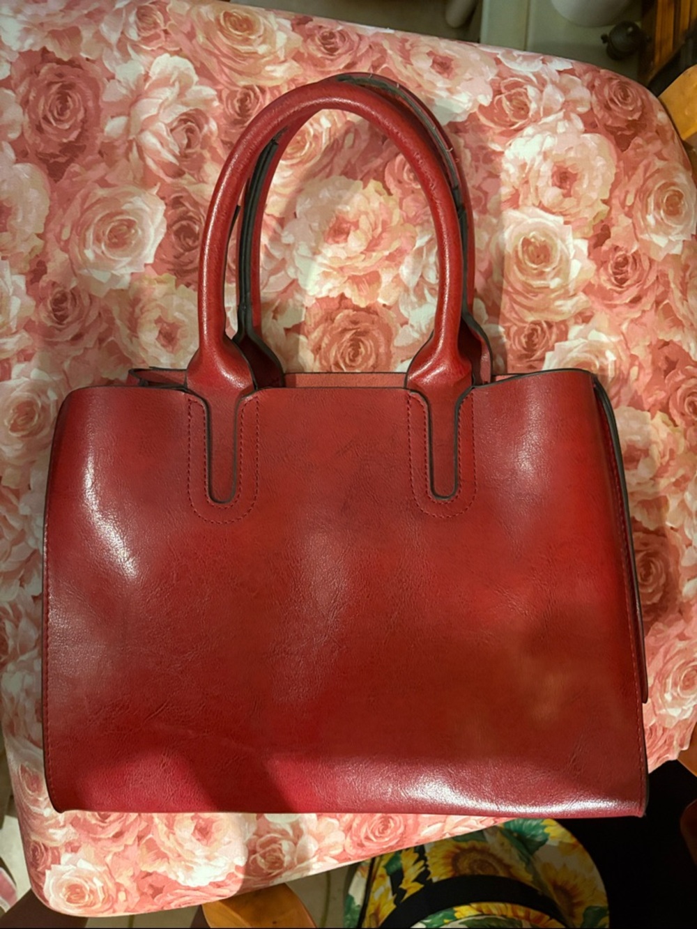 Classic Red Leather Tote Handbag - Women Bags